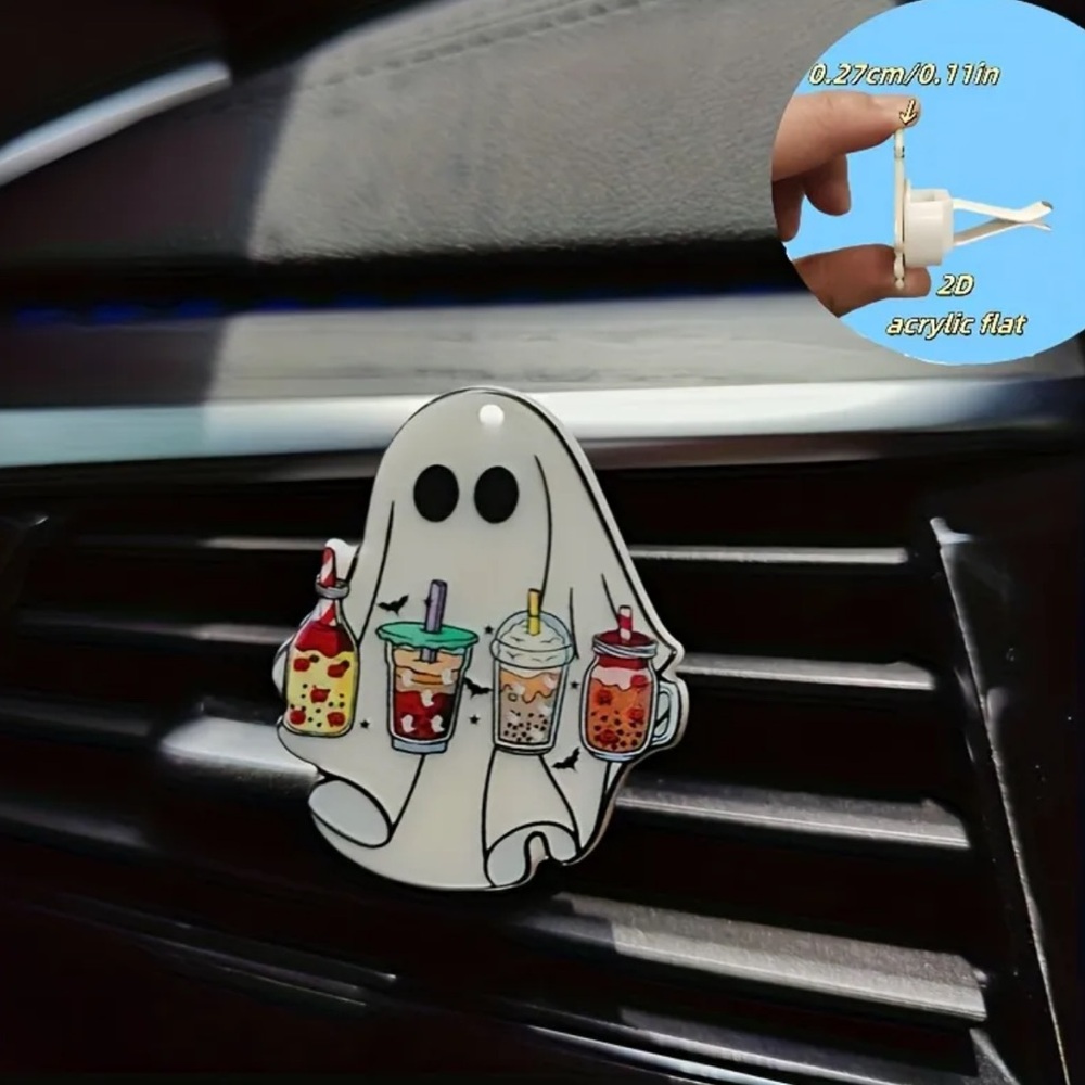 Coffee Tea Ghost Ghostie 2D Flat Car Vent Scent Diffuser Air Freshner Clip